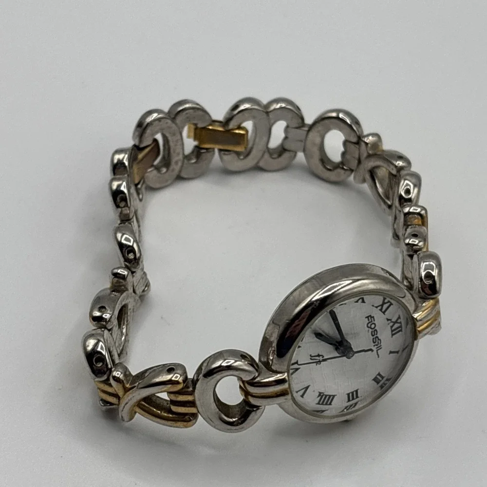 Fossil‎ DC-9696 Quartz Watch Bracelet  Roman Numerals Rare Two Tone *UNTESTED*